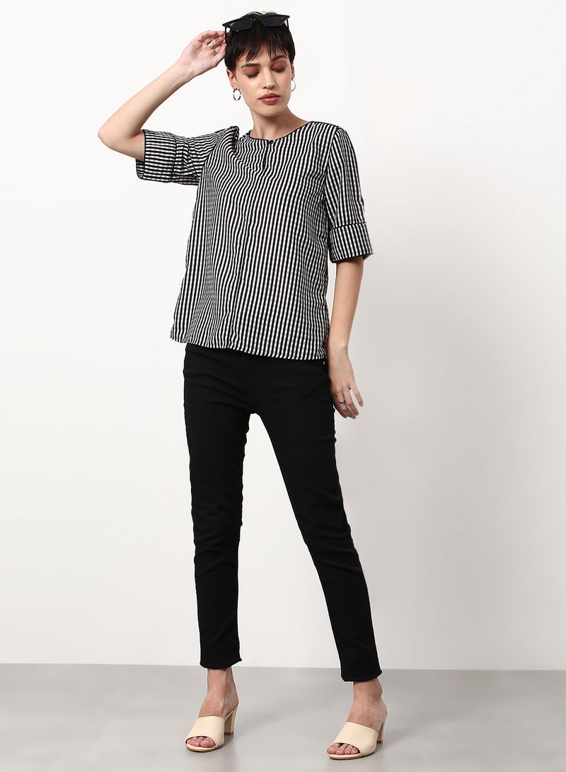 ABOF Striped Regular Fit Woven Top White  - Image 3