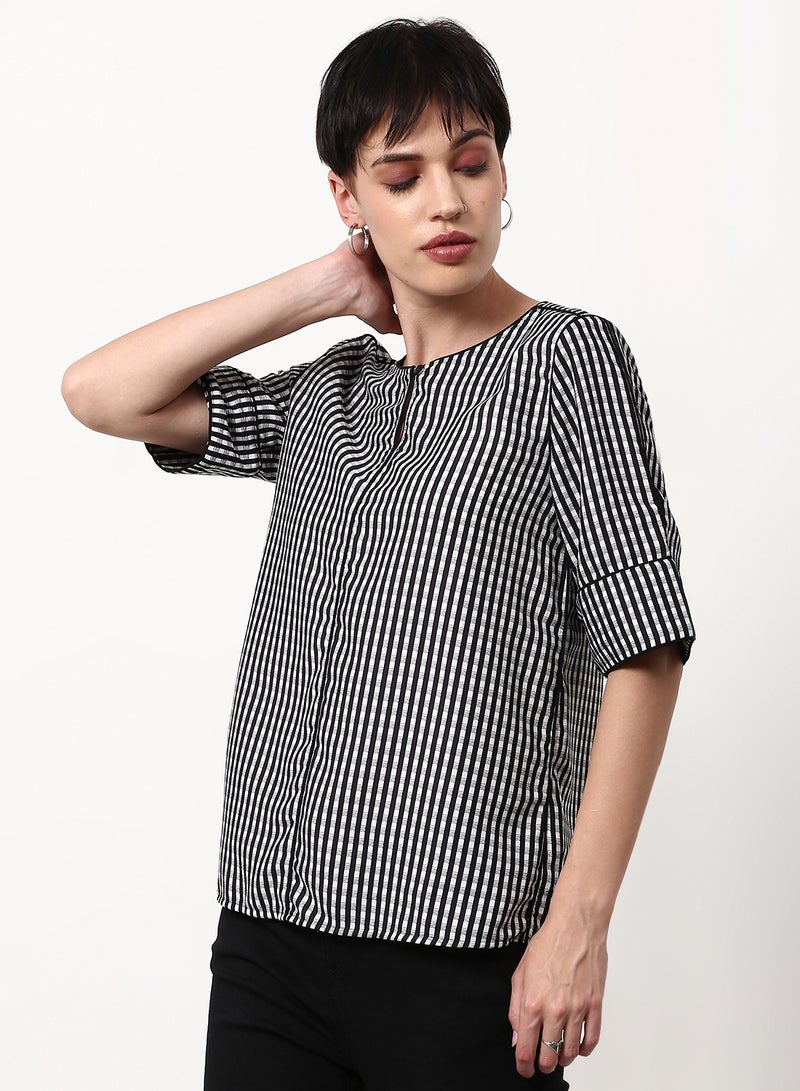 ABOF Striped Regular Fit Woven Top White  - Image 1