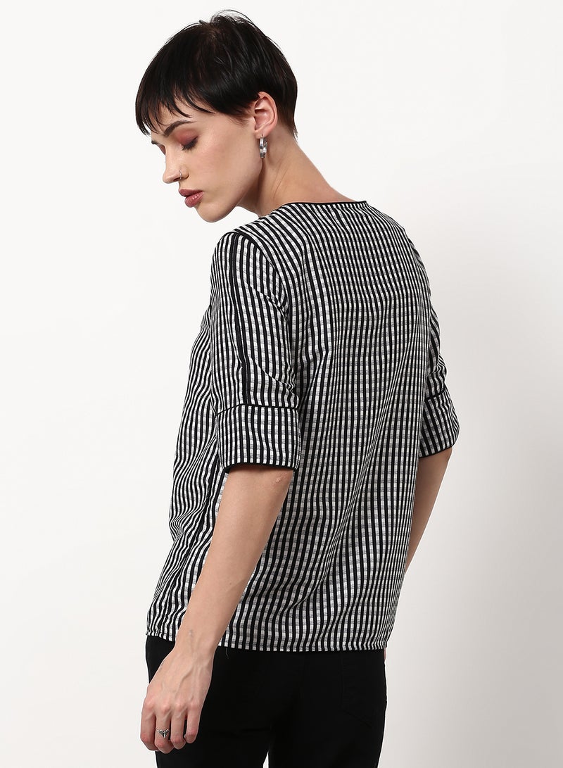 ABOF Striped Regular Fit Woven Top White  - Image 2