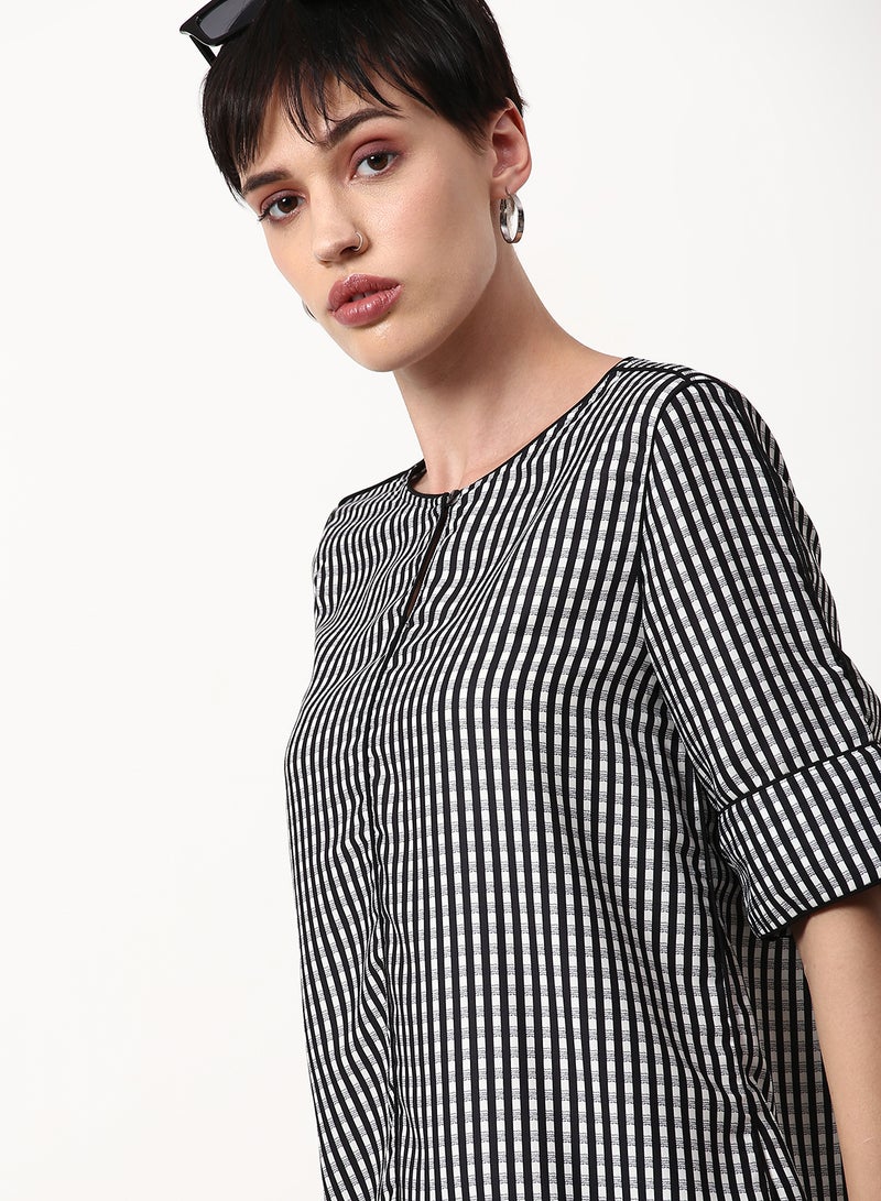 ABOF Striped Regular Fit Woven Top White  - Image 4