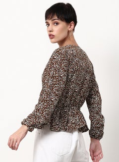 ABOF Printed Regular Fit Woven Top Khaki  - Image 2