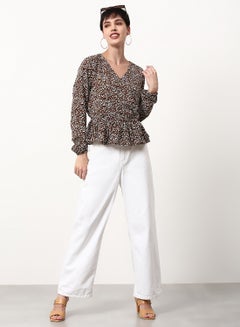 ABOF Printed Regular Fit Woven Top Khaki  - Image 3