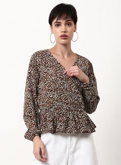 ABOF Printed Regular Fit Woven Top Khaki  - Image 1