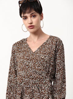 ABOF Printed Regular Fit Woven Top Khaki  - Image 4