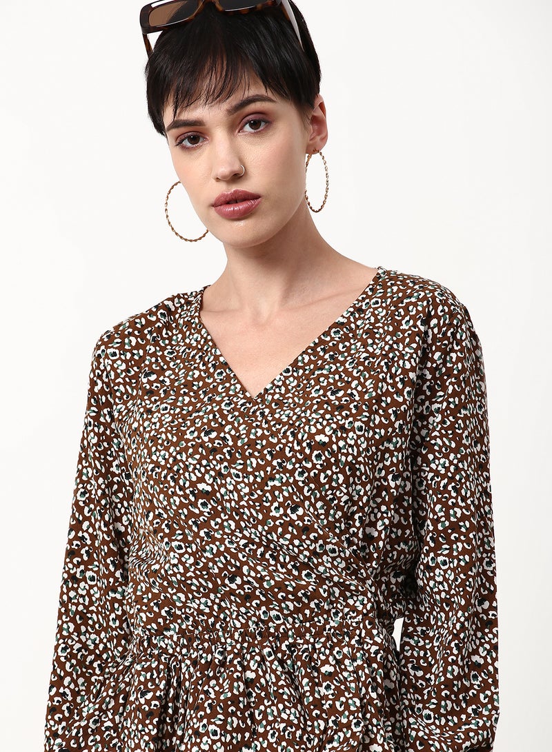 ABOF Printed Regular Fit Woven Top Khaki - Image 4