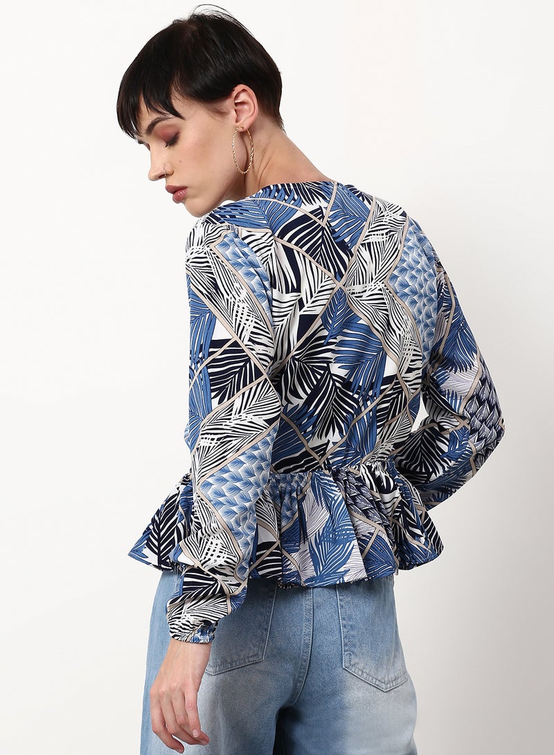 ABOF - Printed Regular Fit Woven Top Blue/White/Black - Image 1