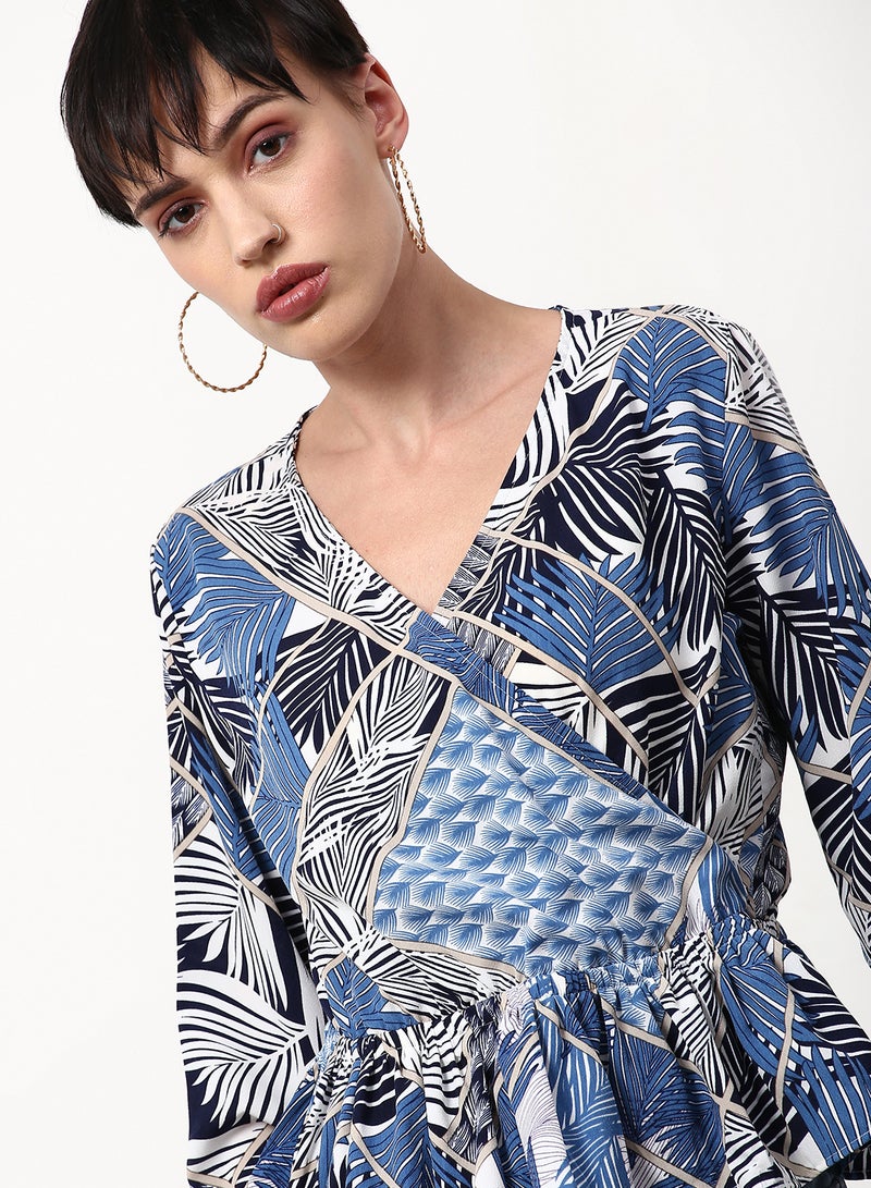 ABOF - Printed Regular Fit Woven Top Blue/White/Black - Image 1