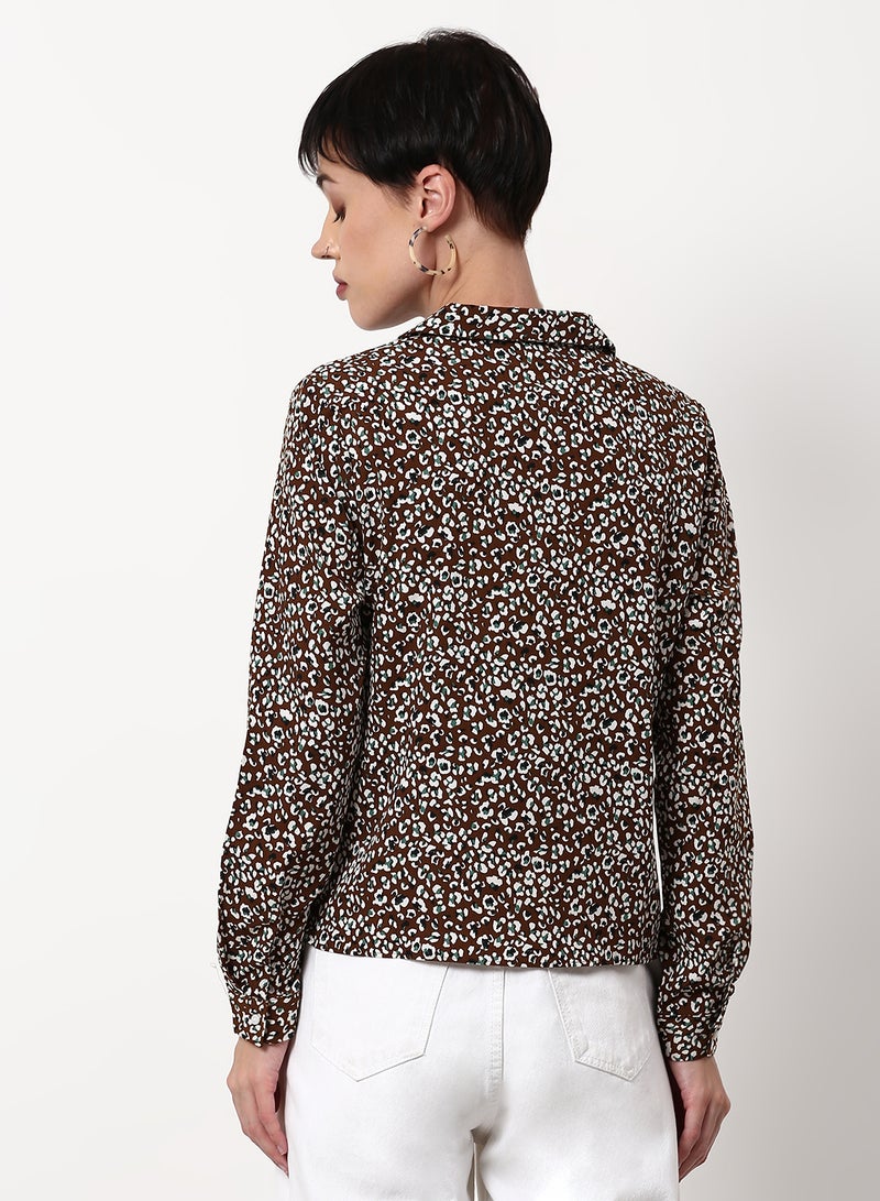 ABOF - Solid Pattern Regular Fit Woven Top Khaki - Image 1
