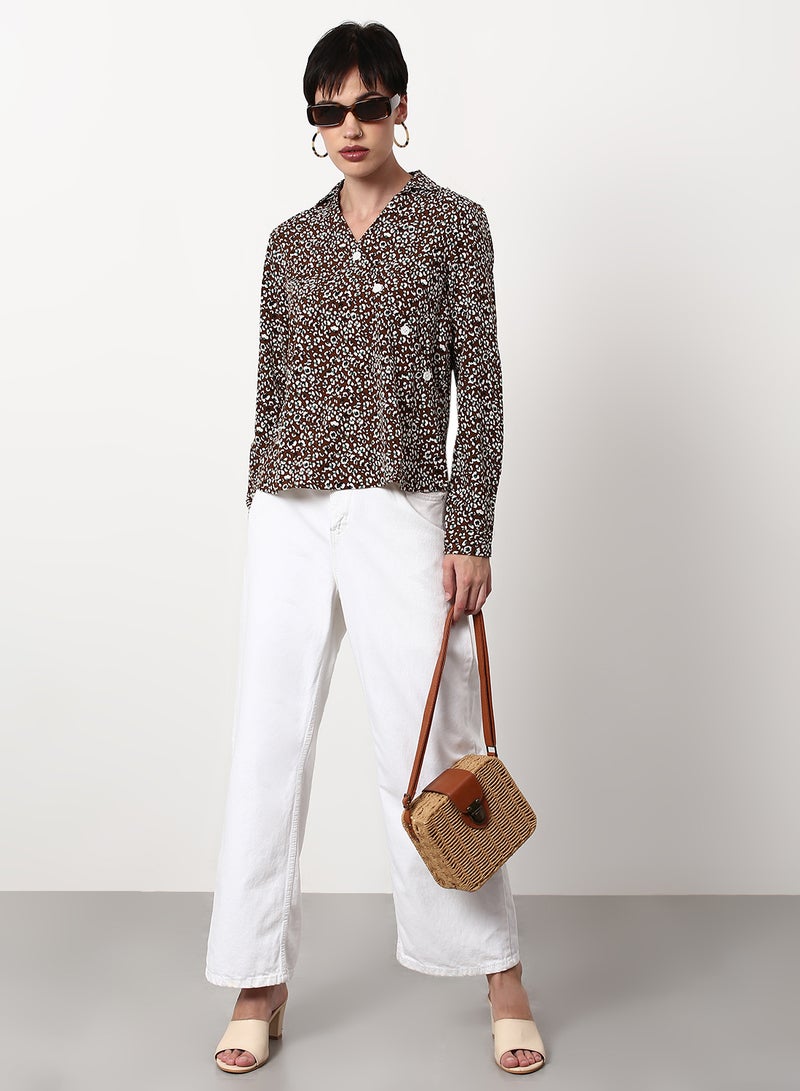 ABOF - Solid Pattern Regular Fit Woven Top Khaki - Image 1