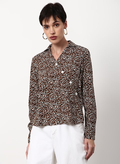 Solid Pattern Regular Fit Woven Top Khaki