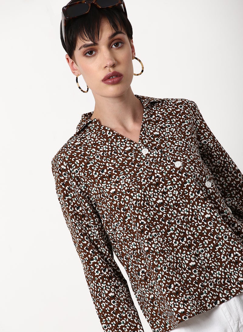 ABOF - Solid Pattern Regular Fit Woven Top Khaki - Image 1
