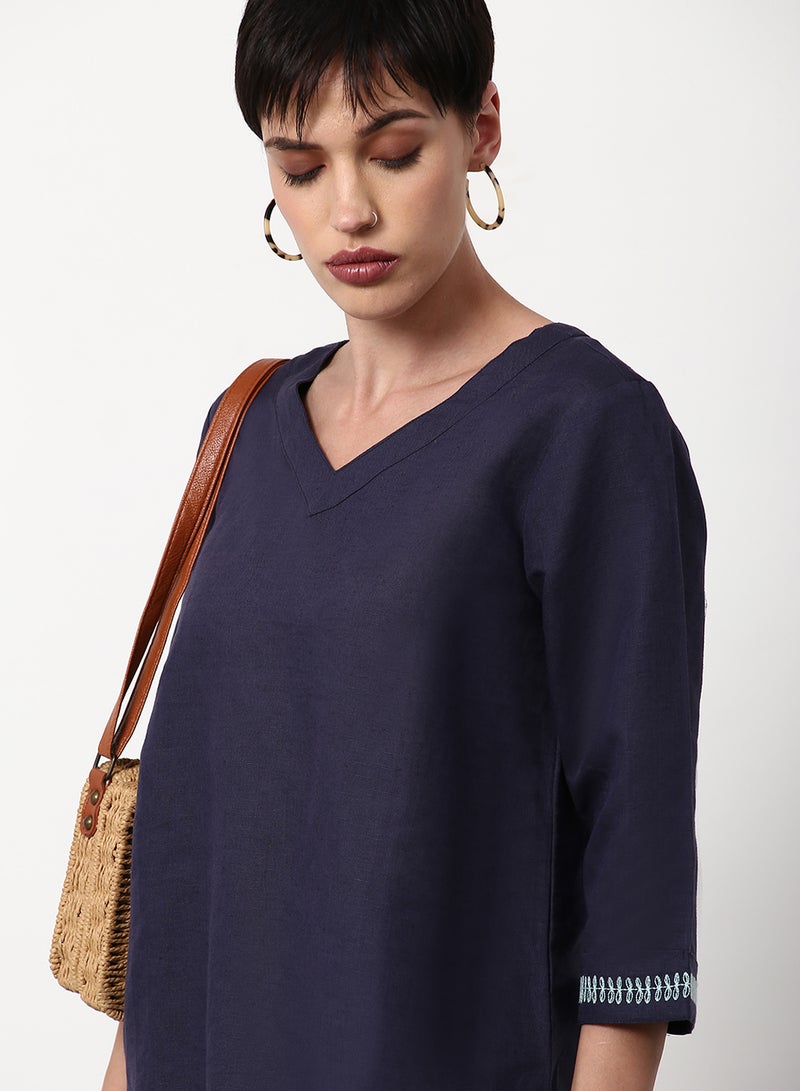 ABOF Solid Pattern Regular Fit Woven Top Navy Blue  - Image 4