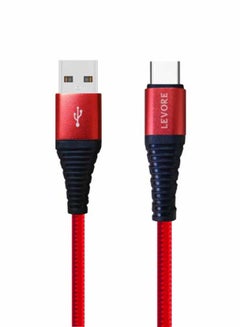 ليفور كابل مضفر من النايلون UAB A إلى USB C، بطول 1 متر. أحمر 