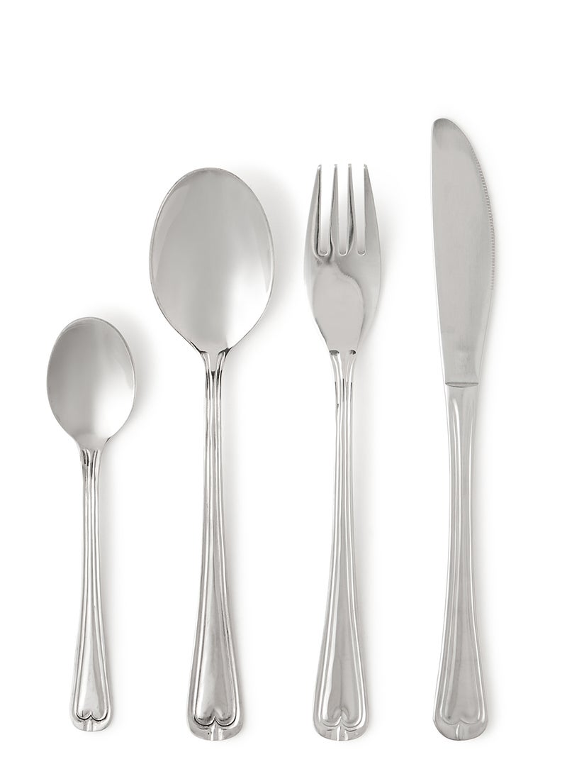 Noon East - 16 Pc Set 16 Piece Cutlery Set - Made Of Stainless Steel - Silverware Flatware - Spoons And Forks Set, Spoon Set - Table Spoons, Tea Spoons, Forks, Knives - Serves 4 - Design Silver Classic Silver Classic - Image 1