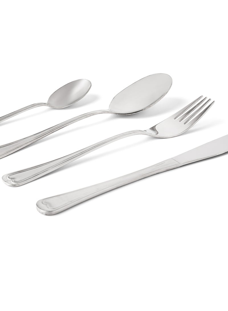 Noon East - 16 Pc Set 16 Piece Cutlery Set - Made Of Stainless Steel - Silverware Flatware - Spoons And Forks Set, Spoon Set - Table Spoons, Tea Spoons, Forks, Knives - Serves 4 - Design Silver Classic Silver Classic - Image 1