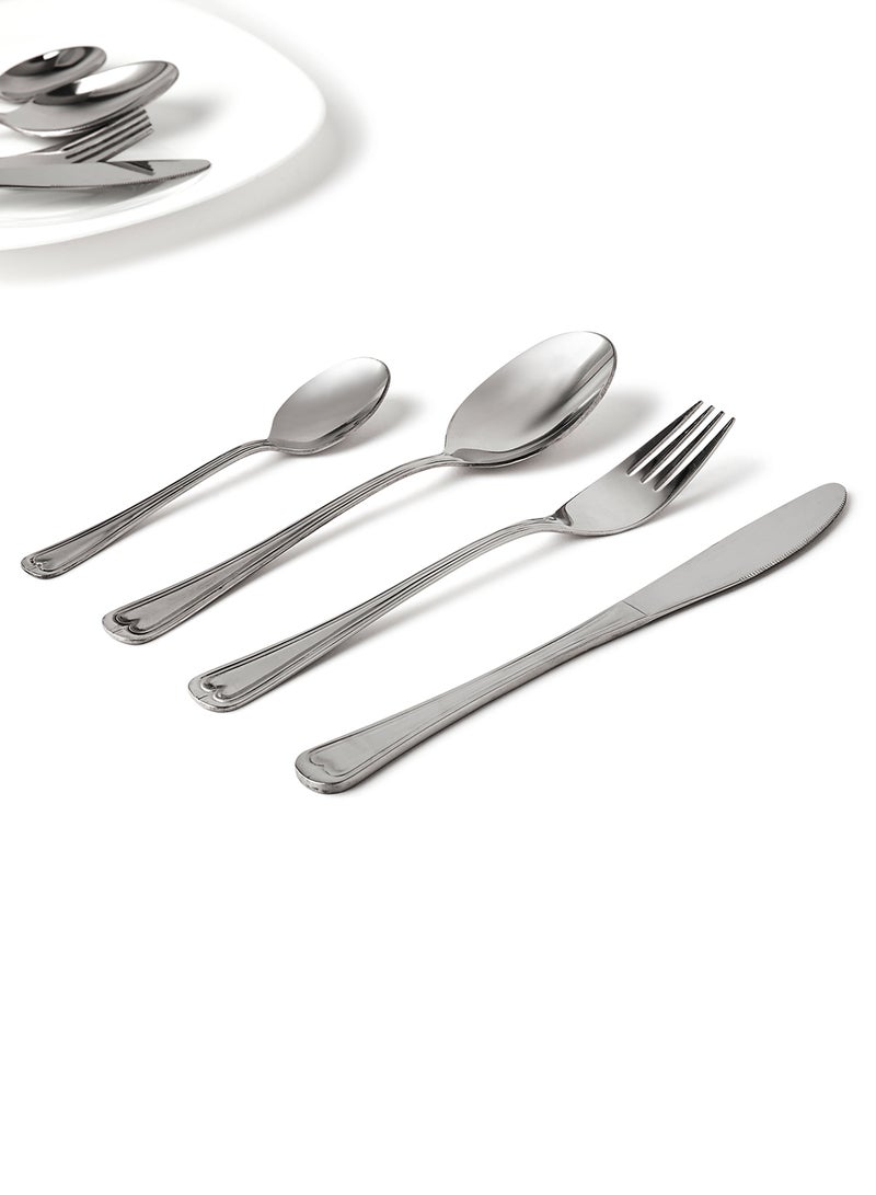 Noon East - 16 Pc Set 16 Piece Cutlery Set - Made Of Stainless Steel - Silverware Flatware - Spoons And Forks Set, Spoon Set - Table Spoons, Tea Spoons, Forks, Knives - Serves 4 - Design Silver Classic Silver Classic - Image 1