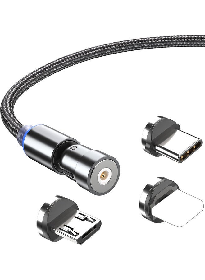 كابل شحن مغناطيسي 3 في 1 مع مصباح LED أسود - Image 1