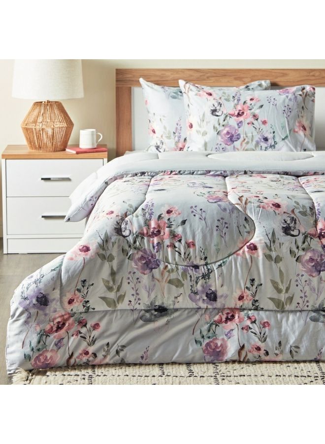 3-Piece Queen Floral Print Comforter Set combination Multicolour 200 x 240cm