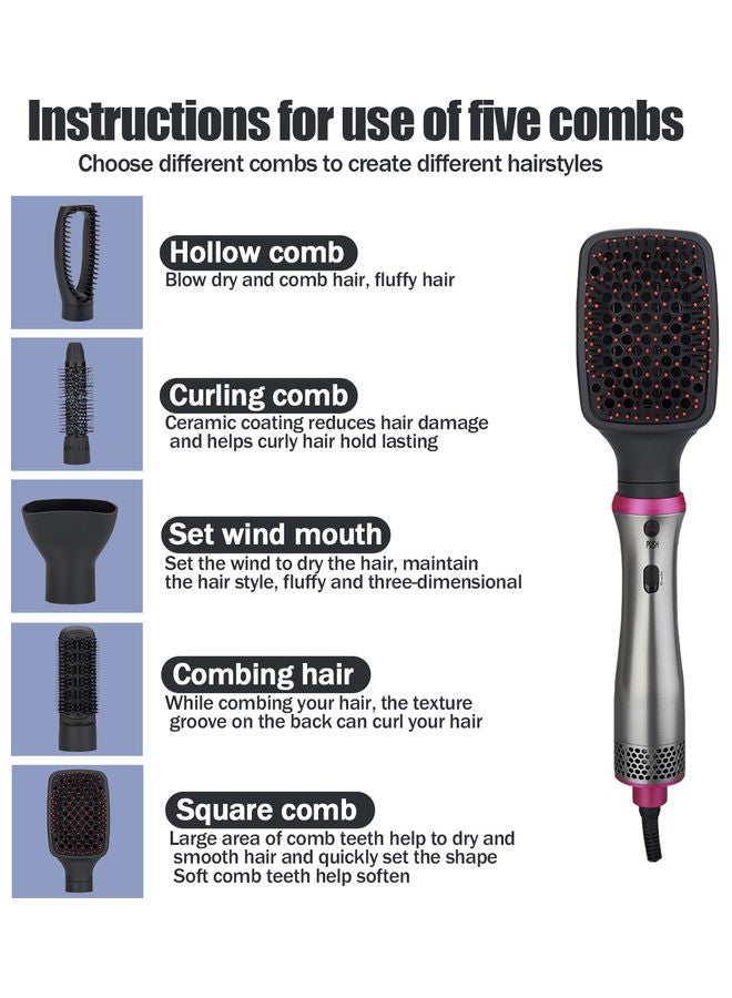 Arabest 5 In 1 Hair Dryer Hot Air Brush Straightener Comb Grey 26x5x5cm - Image 3