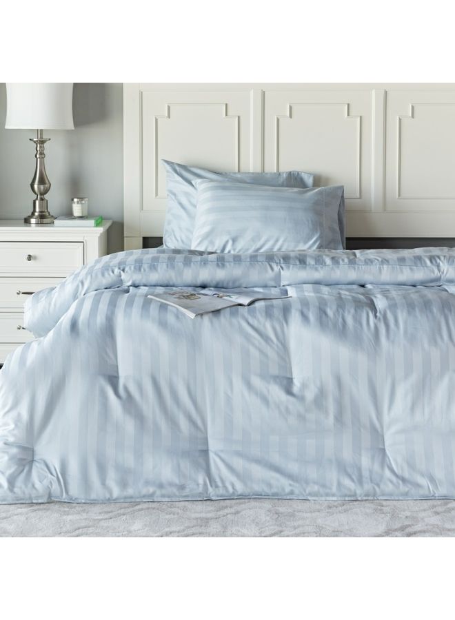 3-Piece Satin Stripe Queen Size Comforter Set combination Blue 200x240cm