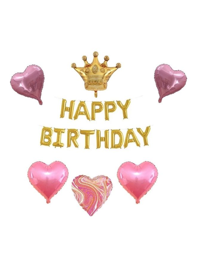 بالون من القصدير بعبارة Happy Birthday مع تاج وقلوب - Image 1