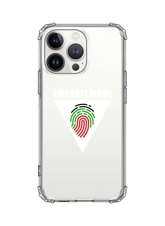 ستايلايزد غطاء حماية كلاسيكي لهاتف أبل آيفون 13 برو طبعة عبارة "Emarati Made" ورسمة مثلث - Image 1