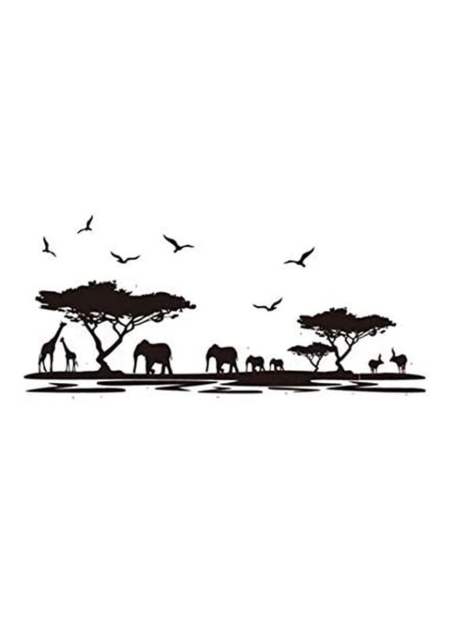 Huge Black Tree Elephant Giraffe Twilight Scene Sunsets Home Art Decor Wall Decals Stickers Excellent Wallpaper black 60X90cm