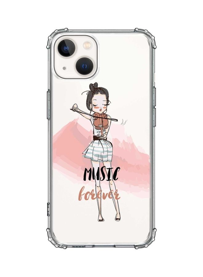 ستايلايزد غطاء حماية شفاف كلاسيكي لهاتف أبل آيفون 13 مزين بعبارة "Music Forever" - Image 1