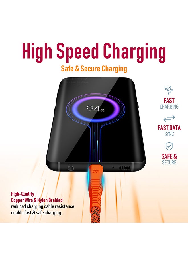 Moxedo Velox Nylon USB-A To USB-C Fast Charge & Data Sync Braided Cable 2m Orange - Image 2