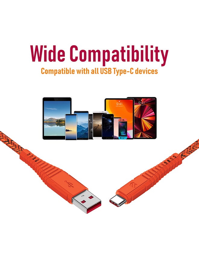 Moxedo Velox Nylon USB-A To USB-C Fast Charge & Data Sync Braided Cable 2m Orange - Image 5