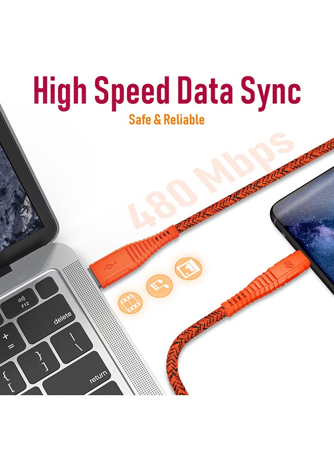 Moxedo Velox Nylon USB-A To USB-C Fast Charge & Data Sync Braided Cable 2m Orange - Image 4