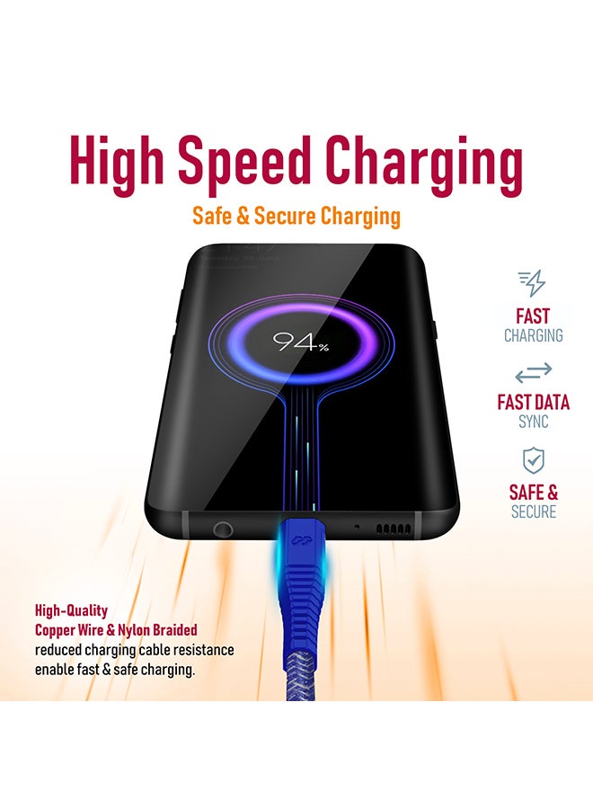 موكسيدو كابل مغطى بالنايلون من فيلوكس من النايلون إلى يو اس بي نوع سي للشحن السريع ومزامنة البيانات بطول 1.2 متر أزرق - Image 2