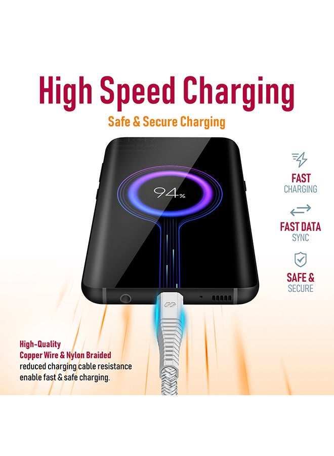 Moxedo Velox Nylon USB-C to USB-C Fast Charge & Data Sync Braided Cable 2m White - Image 2