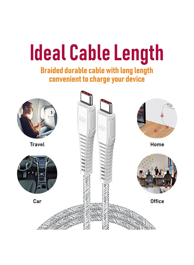 Moxedo Velox Nylon USB-C to USB-C Fast Charge & Data Sync Braided Cable 2m White - Image 4