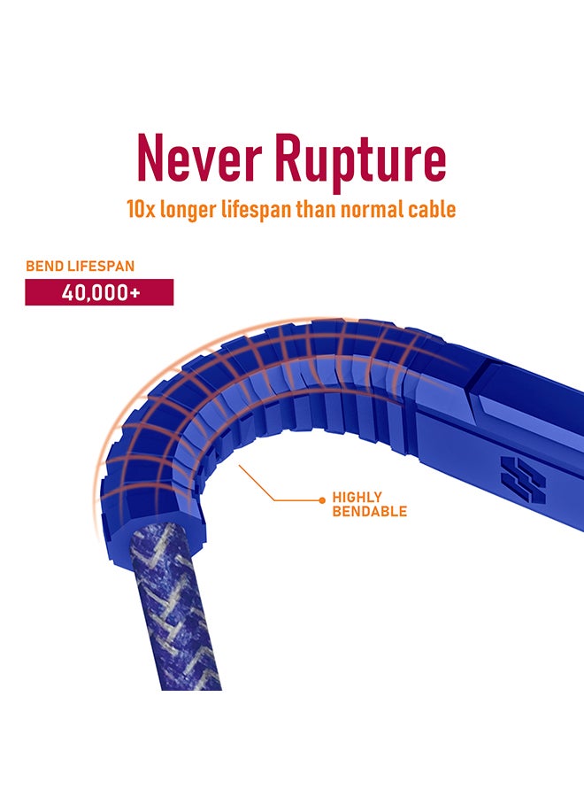 موكسيدو كابل مضفر من النايلون من فلوكس من يو اس بي نوع سي إلى يو اس بي نوع سي للشحن السريع ومزامنة البيانات بطول 3 أمتار أزرق - Image 3