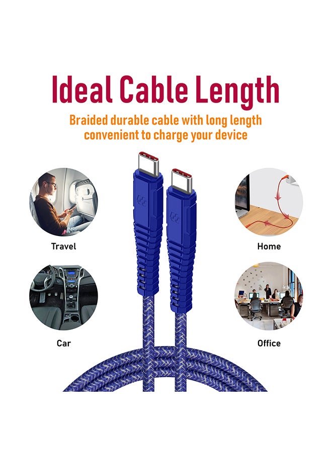 موكسيدو كابل مضفر من النايلون من فلوكس من يو اس بي نوع سي إلى يو اس بي نوع سي للشحن السريع ومزامنة البيانات بطول 3 أمتار أزرق - Image 4