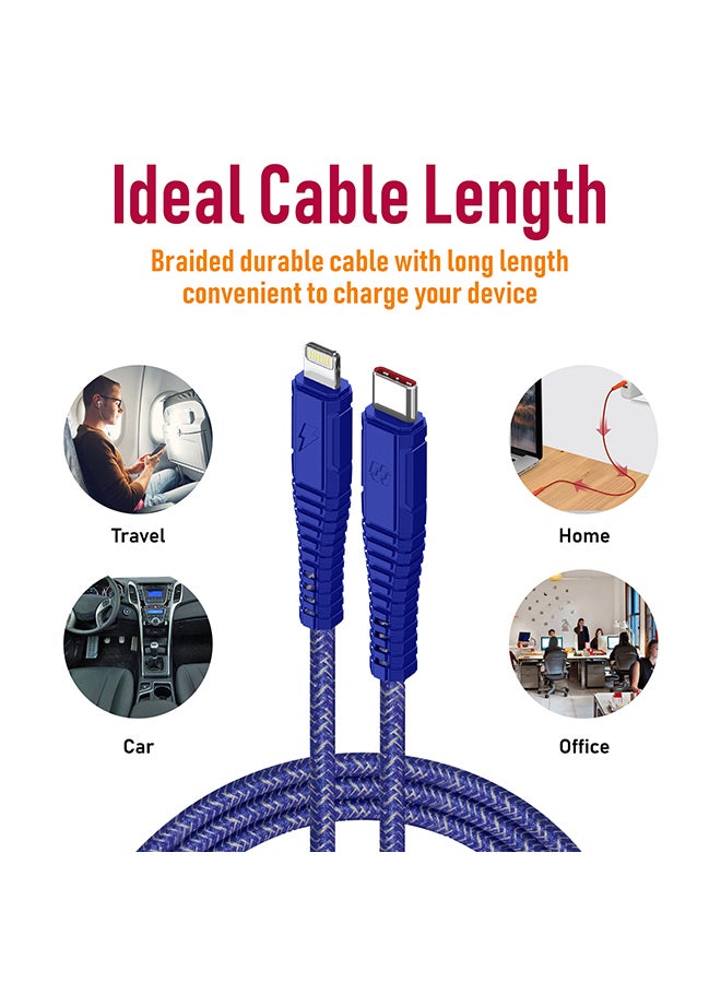 Moxedo - Velox Nylon USB-C to Lightning Fast Charge & Data Sync Braided Cable 1.2m Blue - Image 1