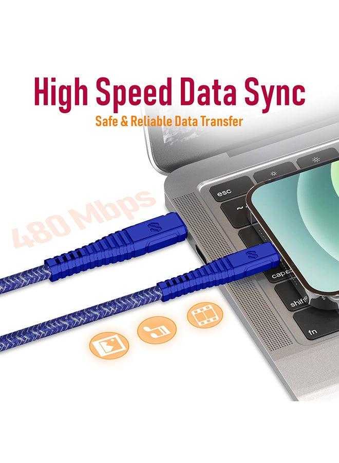 Moxedo - Velox Nylon USB-C to Lightning Fast Charge & Data Sync Braided Cable 1.2m Blue - Image 1