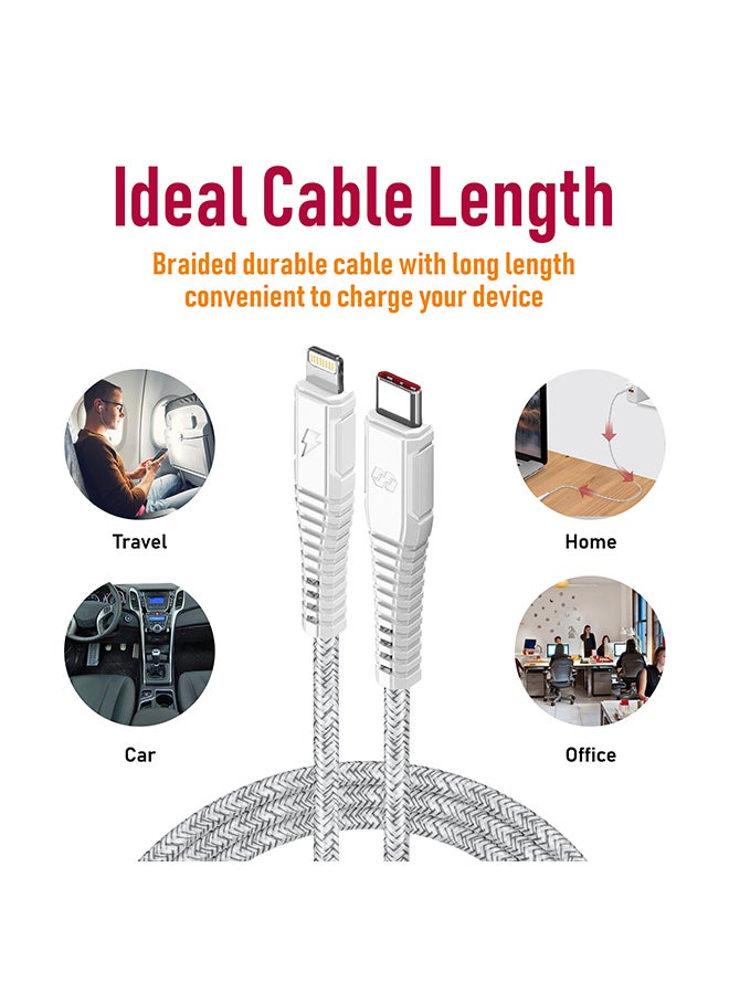 Moxedo - Velox Nylon USB-C to Lightning Fast Charge & Data Sync Braided Cable 1.2m White - Image 1