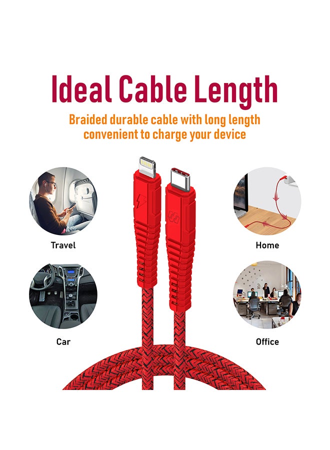 Moxedo - Velox Nylon USB-C to Lightning Fast Charge & Data Sync Braided Cable 2m Red - Image 1