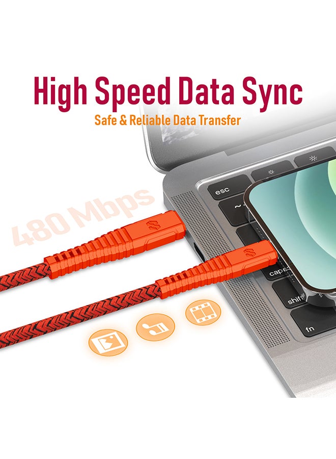 Moxedo - Velox Nylon USB-C to Lightning Fast Charge & Data Sync Braided Cable 2m Orange - Image 1