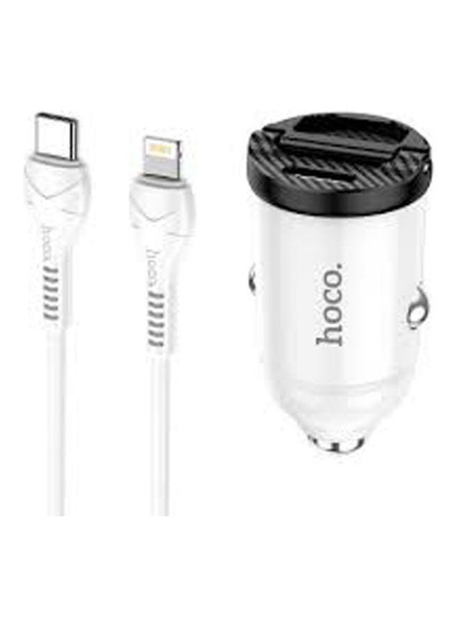 Hoco - Link Pd30W+Qc3.0 Car Charger Set (Type-C To Lightning) White - Image 1