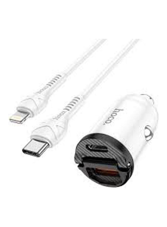 Hoco - Link Pd30W+Qc3.0 Car Charger Set (Type-C To Lightning) White - Image 1