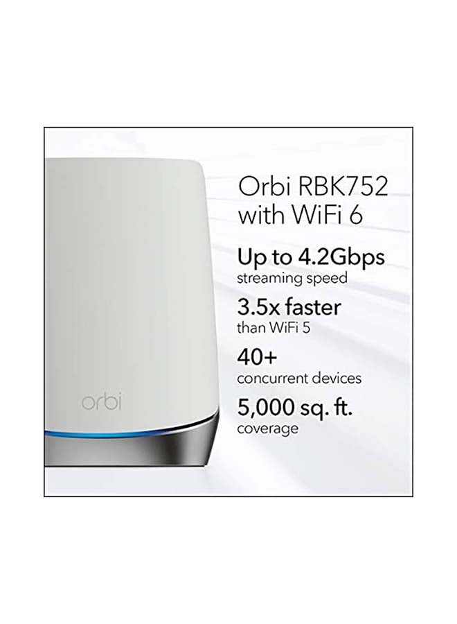 NETGEAR - Orbi Whole Home Tri-band Whole Home Mesh WiFi 6 System (RBK752) Upto 5000 sq.ft  - Router with 1 Satellite Extender, AX4200 White - Image 1