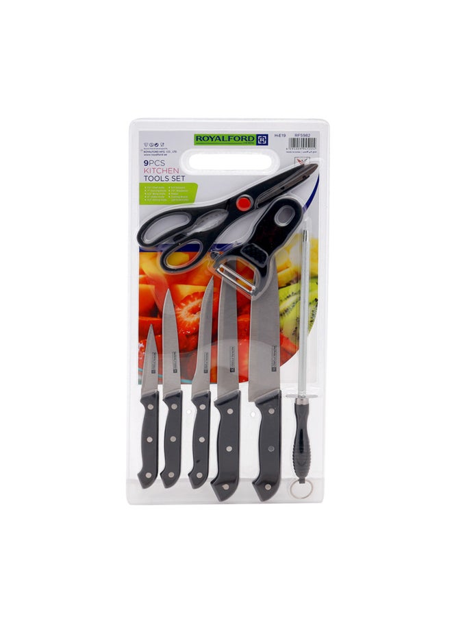 Royalford - 9Pcs Kitchen Tools Set Multi Color Stainless Steel Blades With Pp Handle - Image 1