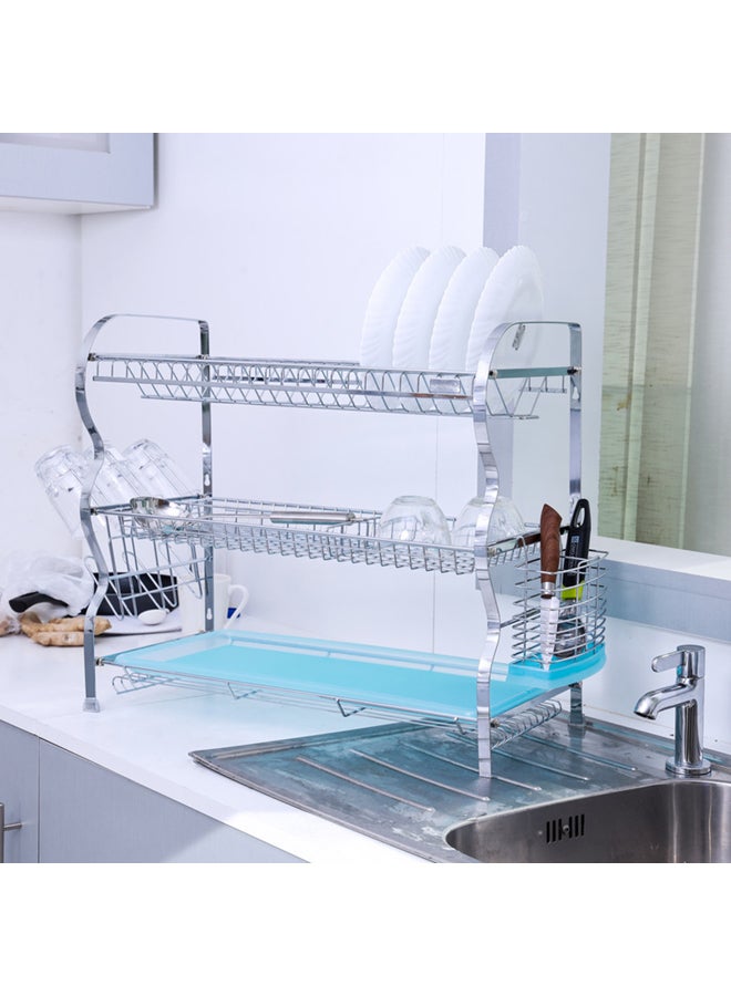 Royalford - 3 Layer Wall Hanging Dish Rack With Attached Pp Drain Board Hold 23 Plates 66.5X26X47.7Cm Multicolor - Image 1