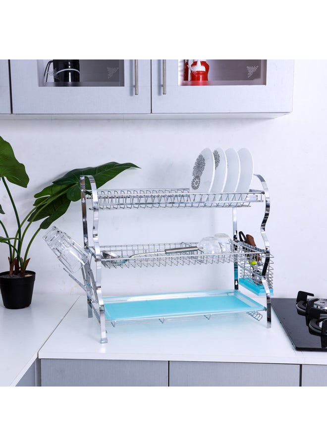 Royalford - 3 Layer Wall Hanging Dish Rack With Attached Pp Drain Board Hold 23 Plates 66.5X26X47.7Cm Multicolor - Image 1
