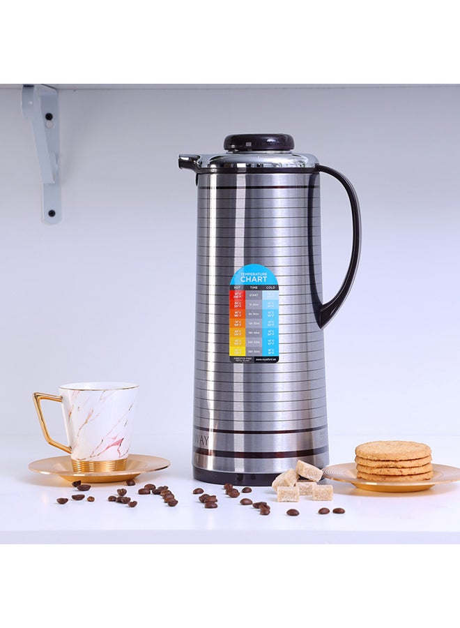 Royalford Vacuum Flask Double Wall 1000Ml 24 Hours Cold Multicolor Silver/Dark Brown  - Image 4