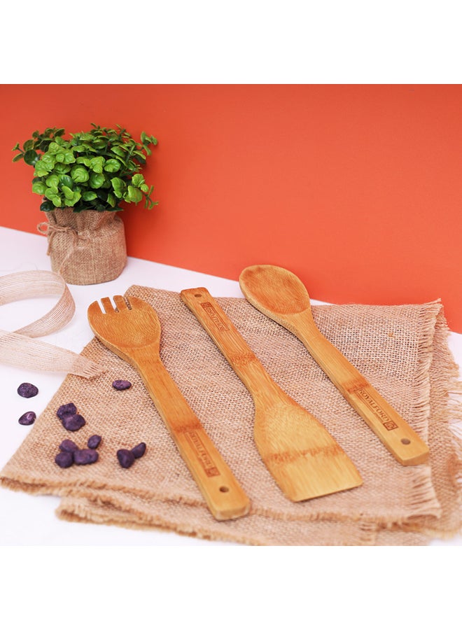 3-Piece Bamboo Kitchen Tools Brown 30X6X2.7cm