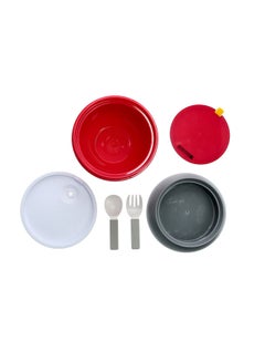 Royalford 2 Layer Fashionable Round Lunch Box Red/Grey/Pink 14.8x12.1cm  - Image 3